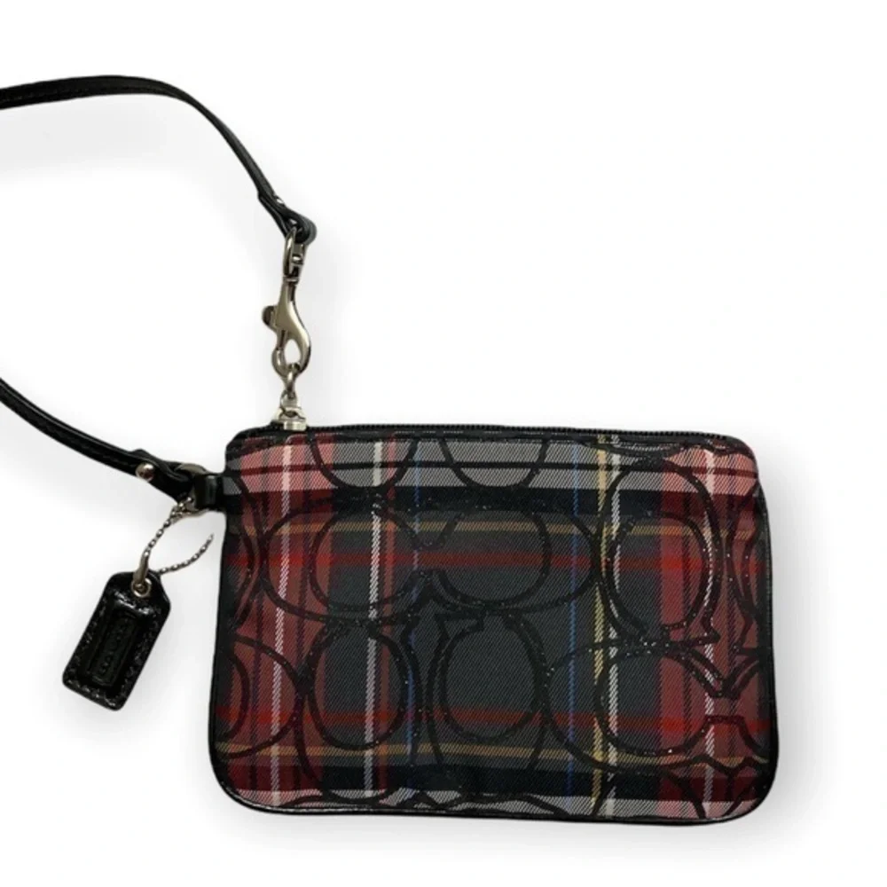 Coach red plaid signature c wristlet
